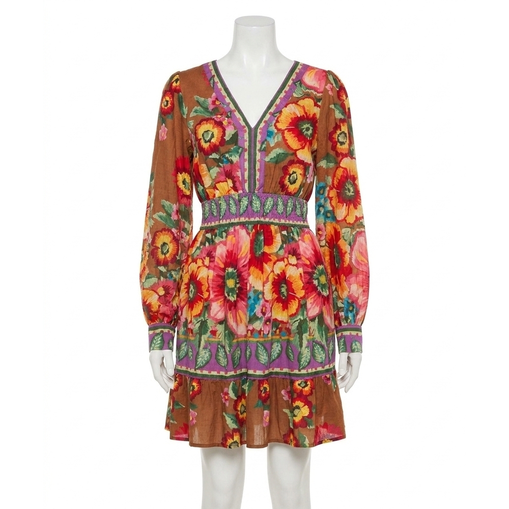 NEW ODDI penny floral border printed mini dress in multi-color
